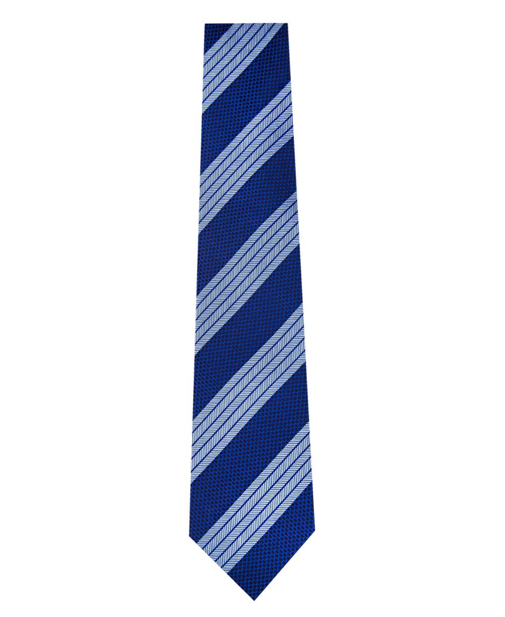 Navy Silk Tie with Herringbone Blue Stripe 
