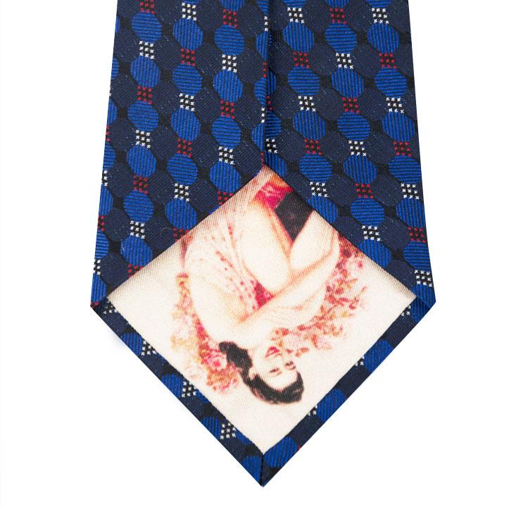 Navy and Blue Multi Circle Design Silk Tie Back