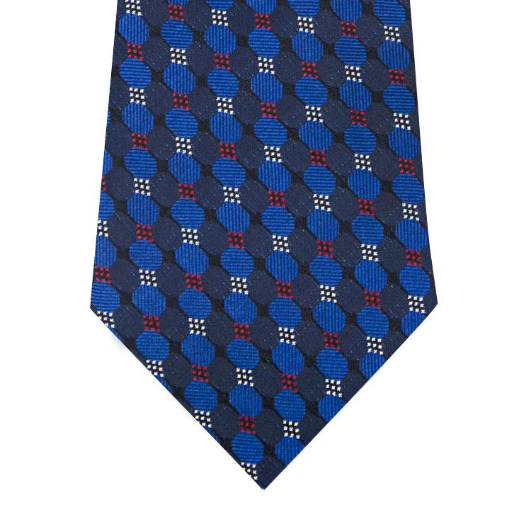 Navy and Blue Multi Circle Design Silk Tie Close