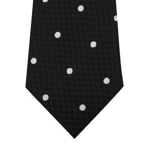 Black and White Polka Dot Silk Tie Long