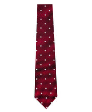Red and White Polka Dot Silk Tie with Check Background