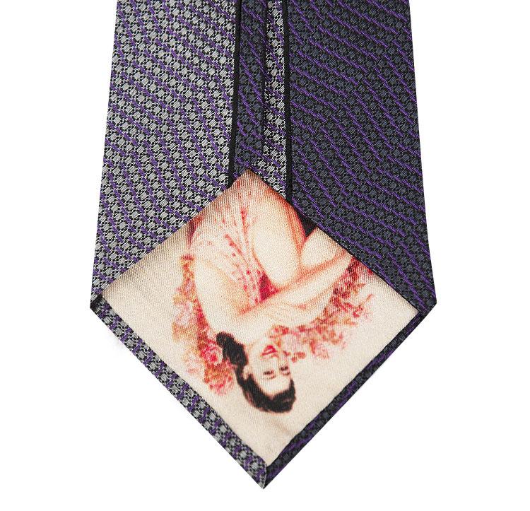 Two Tone Purple Vertical Stripe Silk Tie Back