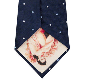 Navy with Blue and White Polka Dot Silk Tie Back