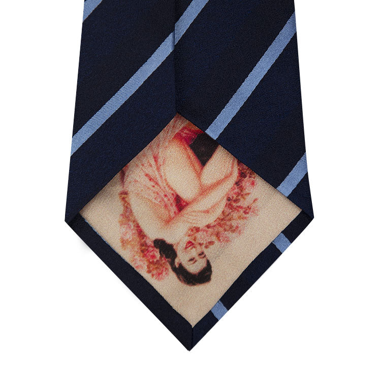 Navy on Blue Stripe Silk Tie Back