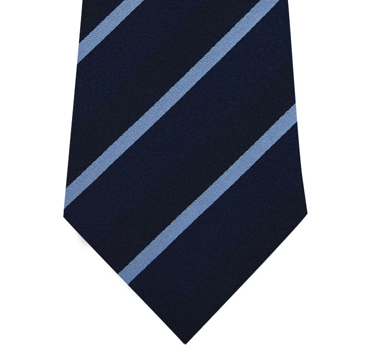 Navy on Blue Stripe Silk Tie Close Up