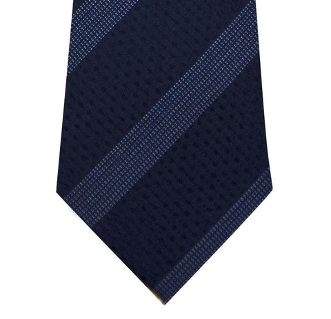 Navy on Blue Stripe Silk Tie Long