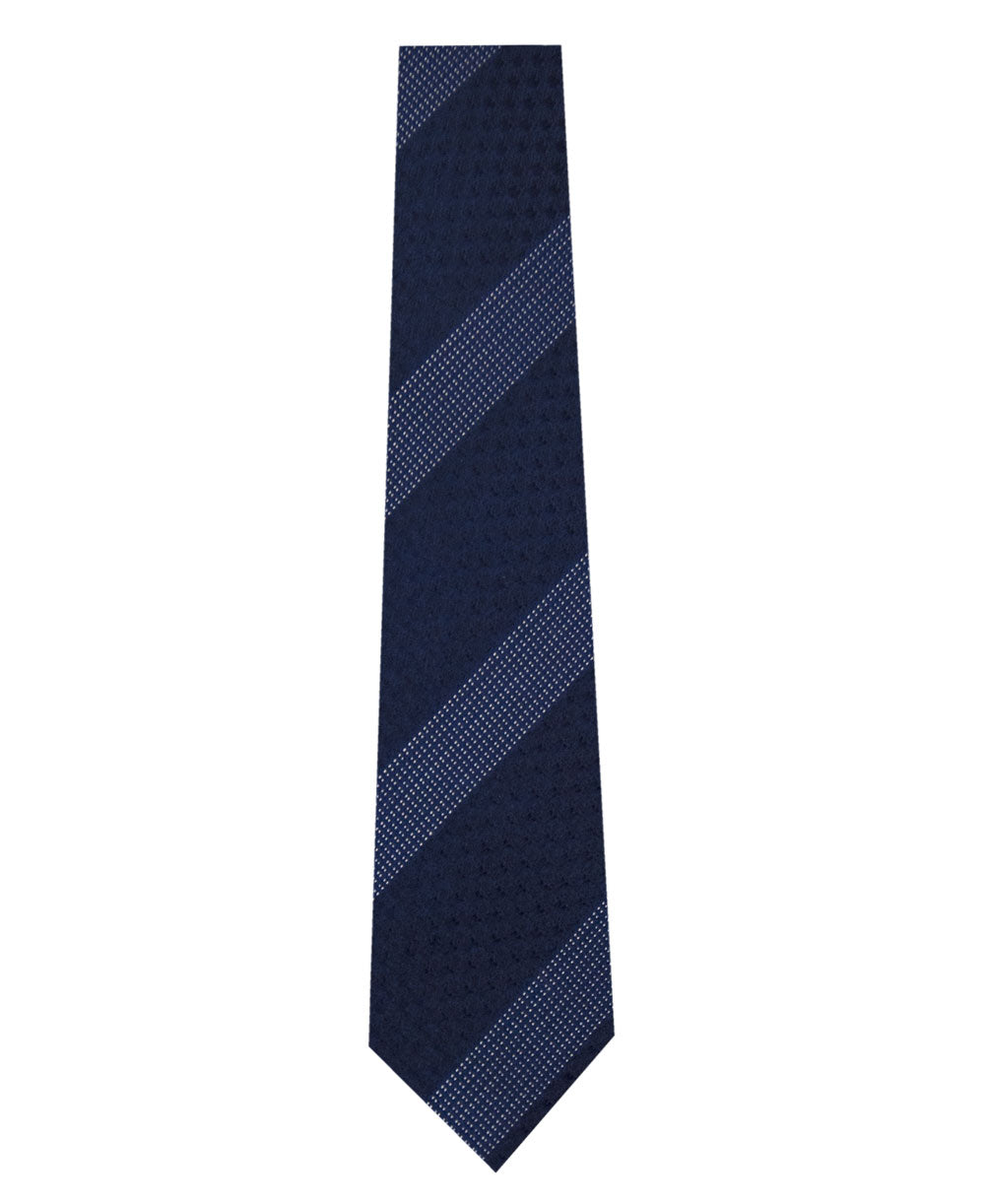 Navy on Blue Stripe Silk Tie Long