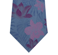 Sky Blue Silk Tie with Pink Floral Close