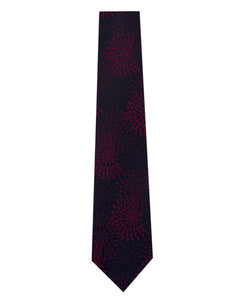 Navy with Red Pattern Silk Tie Long