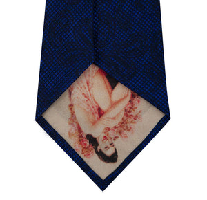 Blue with Black Paisley Pattern Silk Tie Back