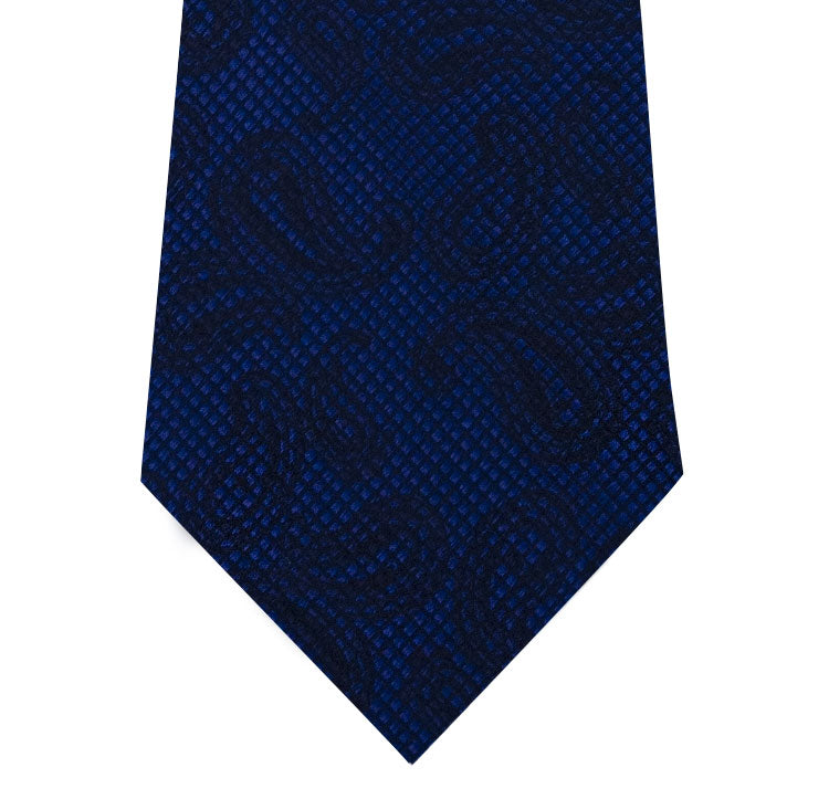 Blue with Black Paisley Pattern Silk Tie Close