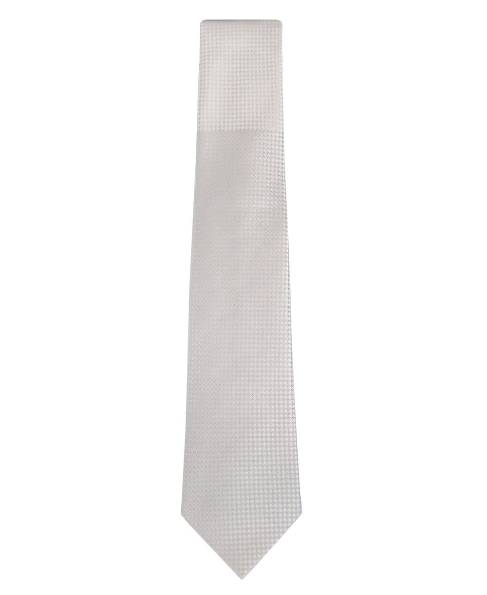 White and Cream Block Waffle Weave Silk Tie Long