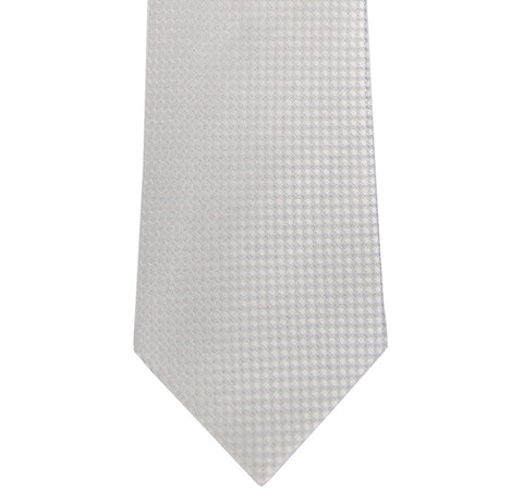 White and Cream Block Waffle Weave Silk Tie Long