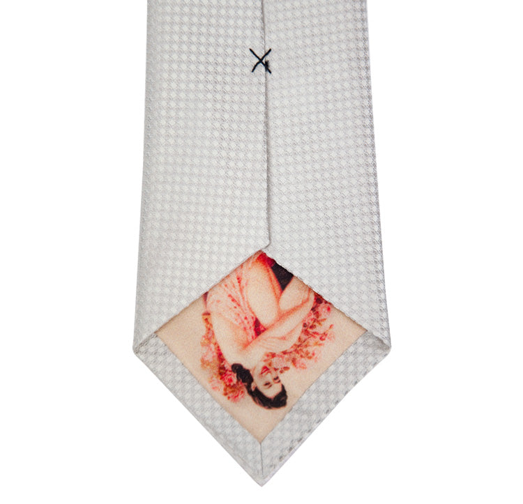 White and Cream Block Waffle Weave Silk Tie Back