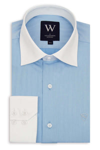 Sky Blue Cutaway White Collar Shirt with Faint Stripe