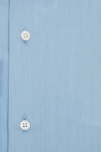 Sky Blue Cutaway White Collar Shirt with Faint Stripe Close