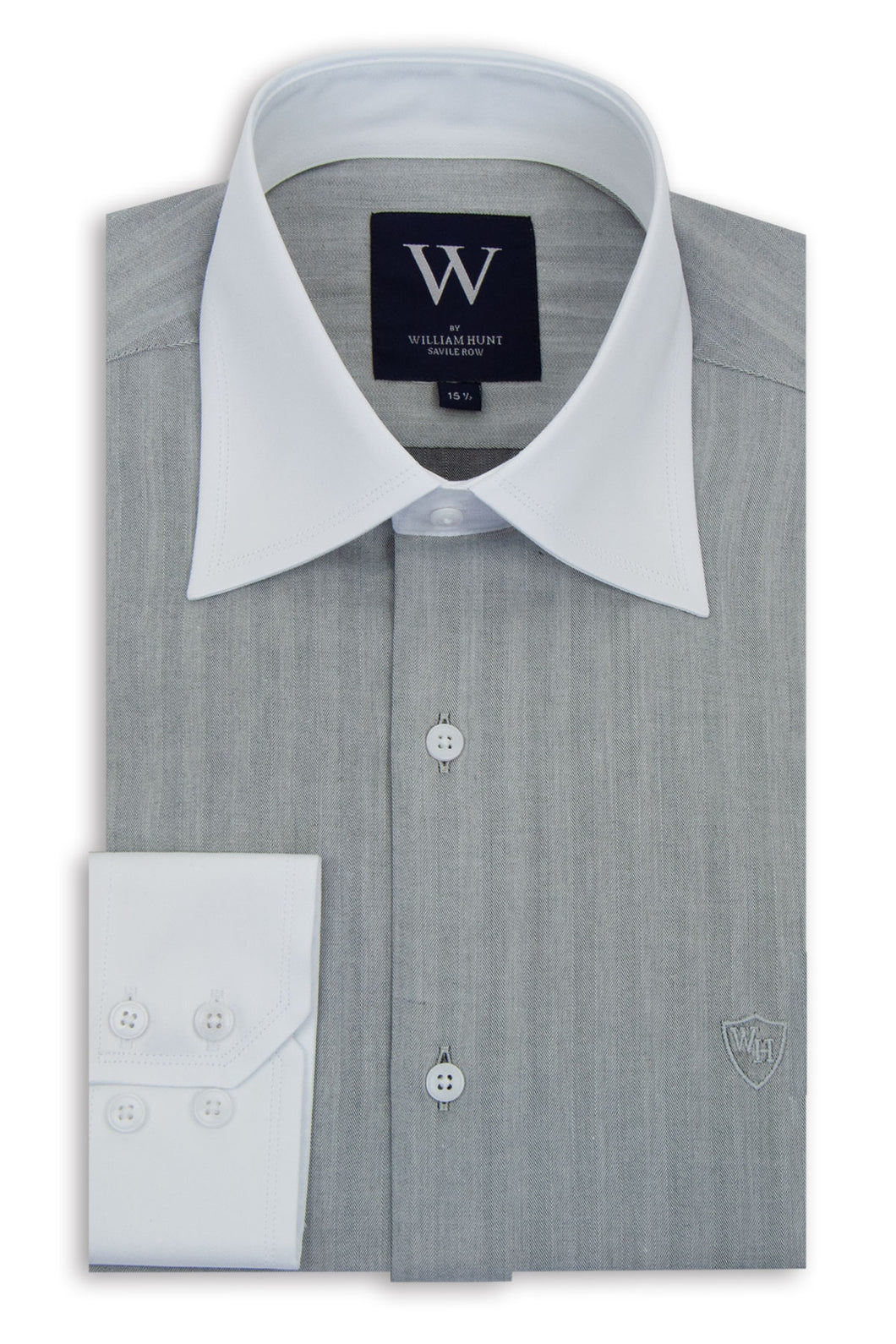 Grey Forward Point Collar Shirt with White Collar