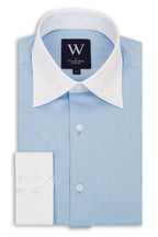 Blue Forward Point Collar Shirt with White Collar