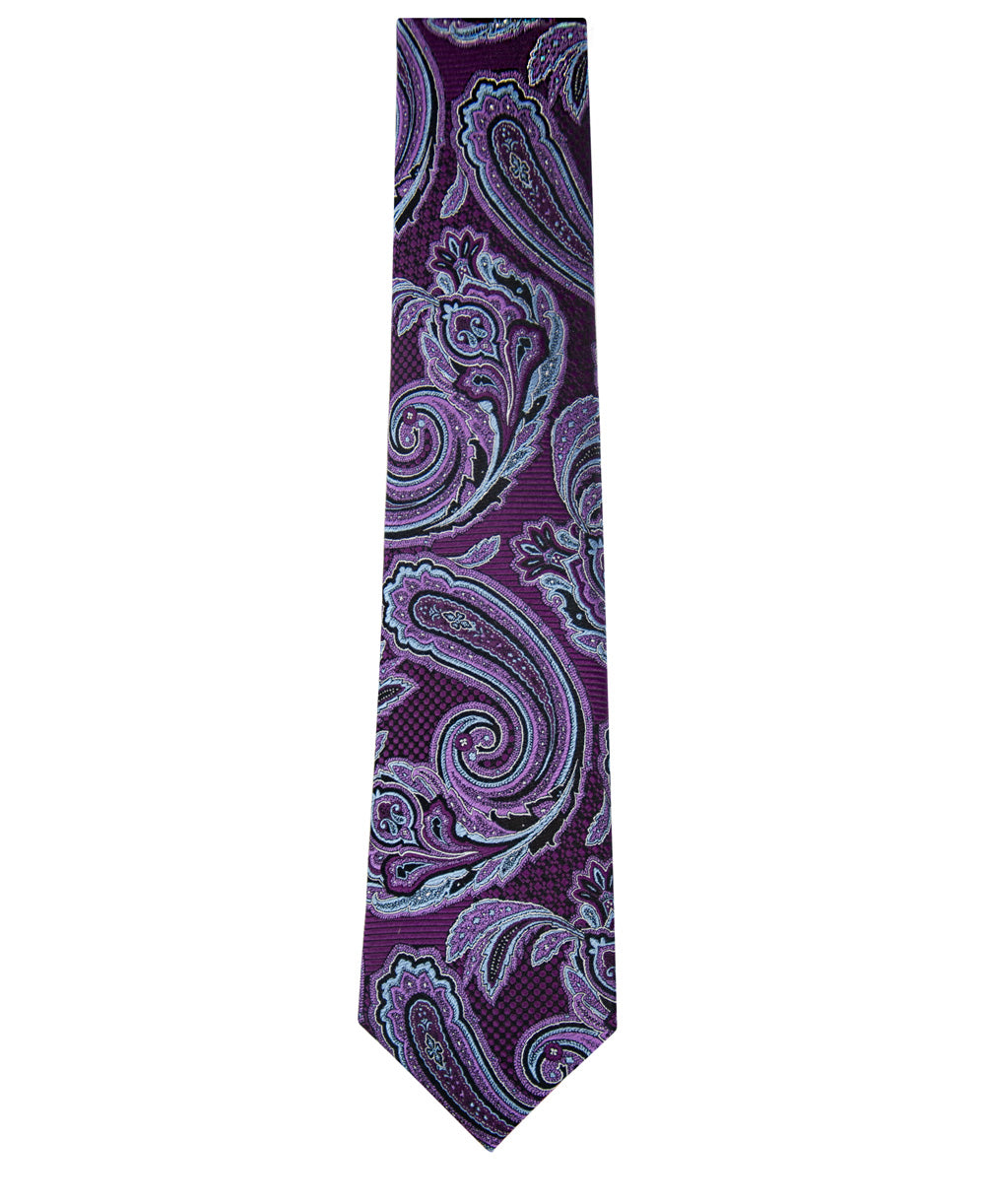 Purple and Sky Blue Paisley Silk Tie Long
