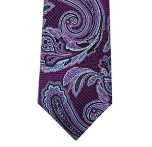 Purple and Sky Blue Paisley Silk Tie Close